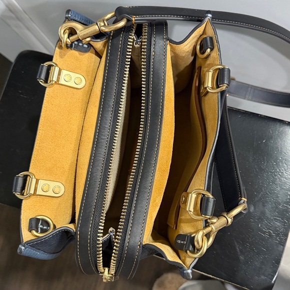 Coach Rogue 25 Regenerative Leather- Navy Blue Satchel with Gold Accents - Picture 9 of 13